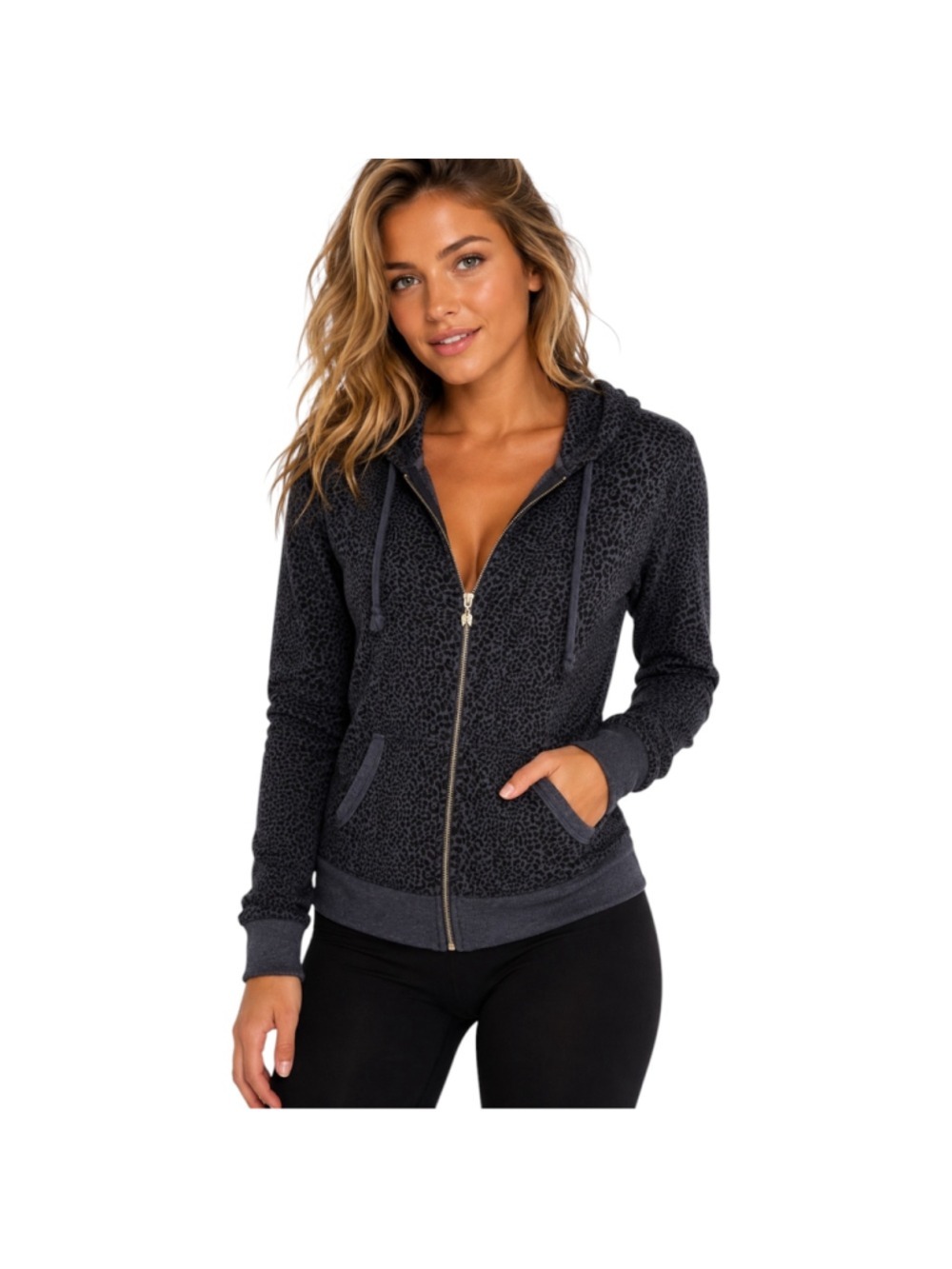 Victoria’s Secret Y2K Blue-Gray & Charcoal Leopard Print Zip Hoodie Small S Full